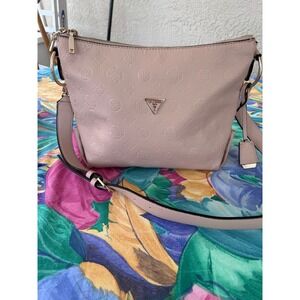 Guess Blush Pink Embossed Logo Crossbody Bag Braided Handle Gold Tone Hardware